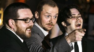 Nick Frost (left), Simon Pegg (center), and Edgar Wright (right) are about to go to "The World's End".