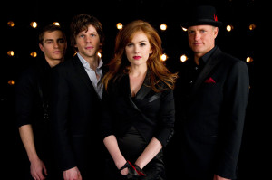 Dave Franco, Jesse Eisenberg, Isla Fisher, and Woody Harrelson star in "Now You See Me," here reviewed by film critic Danny Baldwin.