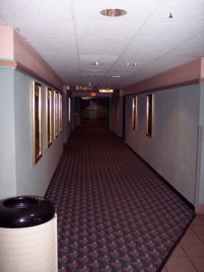 The hallway on the north side of the building, which housed Auditoriums 5-8. Auditoriums 7 and 8, the smallest in the complex, were added on after opening, replacing a daycare. (Photo credit: Danny Baldwin)