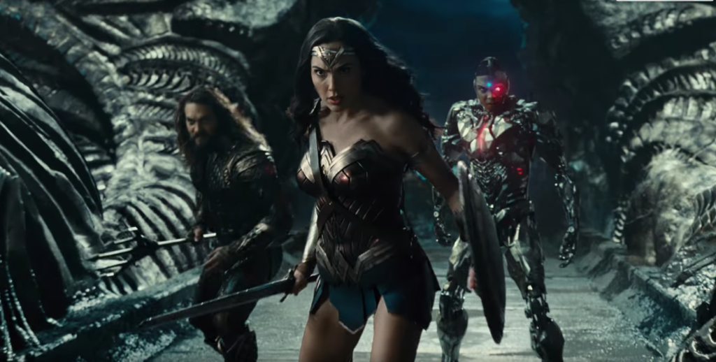 Jason Momoa, Gal Gadot, and Ray Fisher in "Justice League."