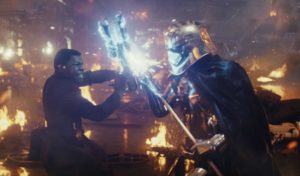 Finn and Captain Phasma duel in Star Wars: The Last Jedi.