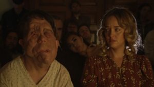 “Chained for Life” stars Jess Weixler and Adam Pearson, an actor with neurofibromatosis, as members of a crew shooting a horror movie inside a ghoulish hospital.